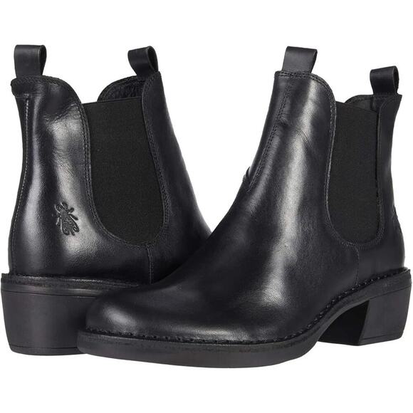 FLY London Shoes - Fly London Meme Chelsea Boot Leather Pull On Ankle Black Size 8.5 Classic Moto